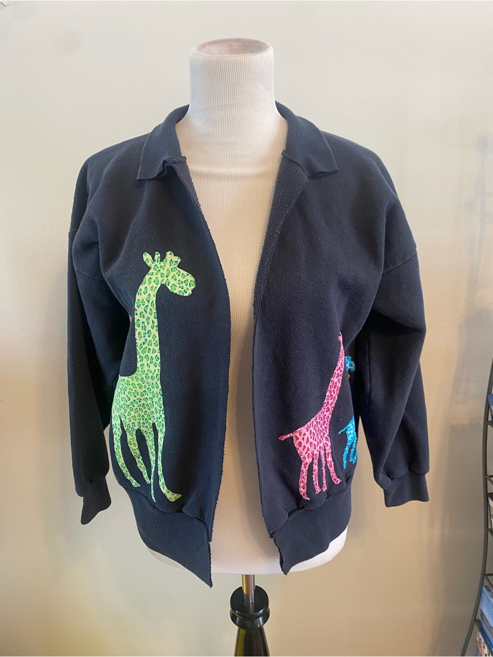 VTG 80s 90s Sunbelt Sportswear Neon Giraffe Fleece Cardigan Jacket Open Front OS